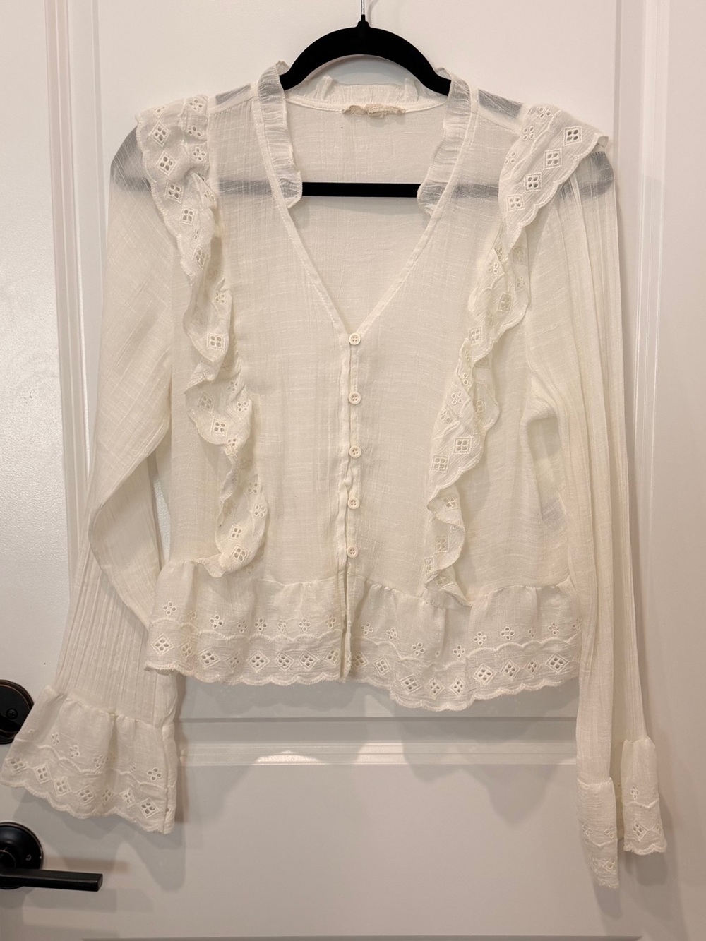 Rebellion Women’s Large White Sheer Long Sleeve Button Up Blouse